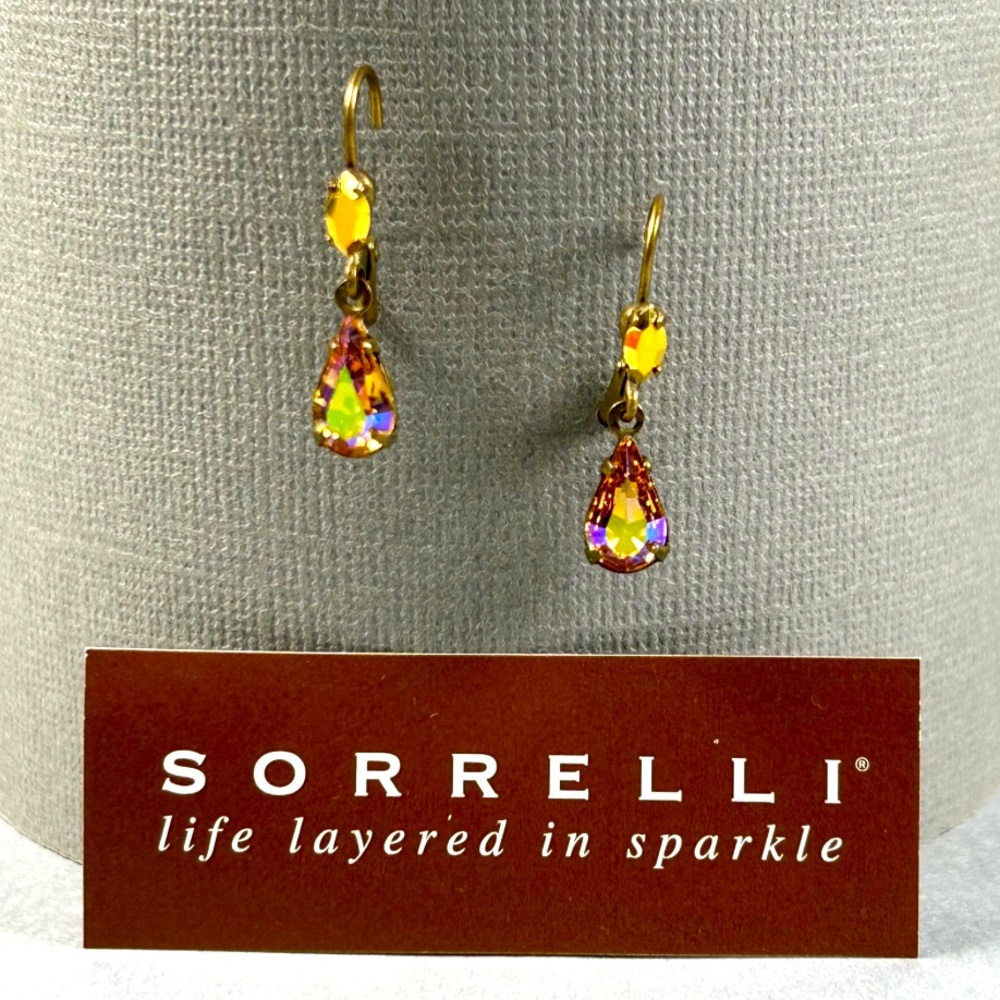 Sorrelli Gold Teardrop Aurora Borealis Crystal Drop Earrings